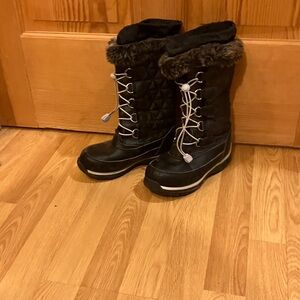 Lands' End Black Kids Snow Boots with Fur Trim